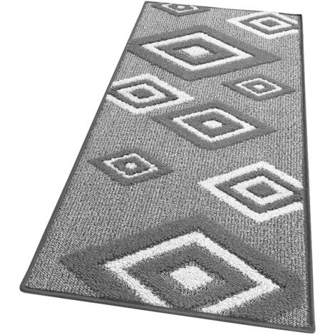 Tapis de Cuisine Losanges 3D Doux Bordé Moderne Coureur Antidérapant Gris - 57x230 Cm