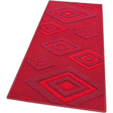 Tapis de Cuisine Losanges 3D Doux Bordé Moderne Coureur Antidérapant Bordeaux - 57x270 Cm