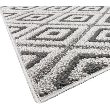 Tapis de Cuisine Doux Bordé Moderne Coureur Antidérapant Losanges 3D Gris - 50X190 Cm