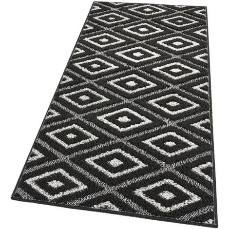 Tapis de Cuisine Doux Bordé Moderne Coureur Antidérapant Losanges 3D Noir - 50X40 Cm