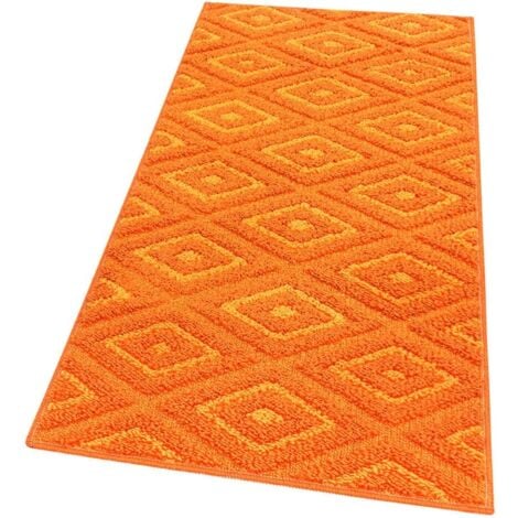 Tapis de Cuisine Doux Bordé Moderne Coureur Antidérapant Losanges 3D Orange - 50X40 Cm