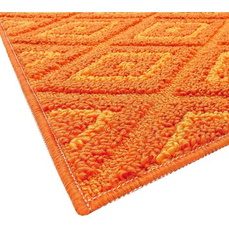 Tapis de Cuisine Doux Bordé Moderne Coureur Antidérapant Losanges 3D Orange - 50X40 Cm