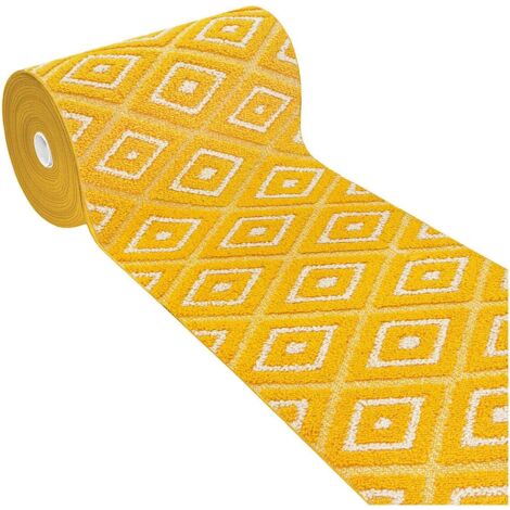 Tapis de Cuisine Au Mètre H57 Coureur Doux Losanges 3D Bordé Moderne Antidérapant - Jaune