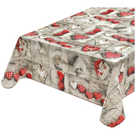 Nappe de cuisine AntiTaches Bordée Couverture de table En coton plastifiè Shabby Chic Coeurs - 120x160 cm (1/2)