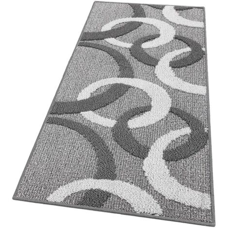 Tapis De Cuisine Tridimensionnel Cercles 3D Absorbant Doux Moderne Antidérapant Gris - 57x280 Cm