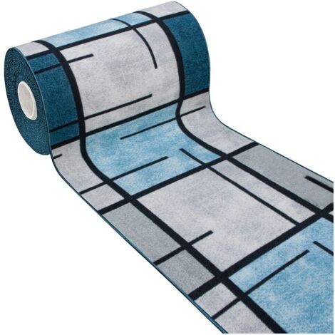 Tapis de Cuisine Bordé Antidérapant Lavable Marbré Couleurs Vives Bleu - 57x280 Cm