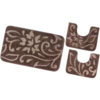 Ensemble de Tapis de Salle de Bain 3 Pièces Couleur Unie Absorbant Doux Antidérapant - Marron
