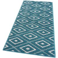 Tapis de Cuisine Doux Bordé Moderne Coureur Antidérapant Losanges 3D Bleu - 50X240 Cm