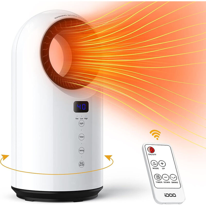 Homcom - Chauffage soufflant oscillant 1500 W - mini radiateur céramique  PTC - 3 niveaux de puissance - chauffage d'appoint avec télécommande blanc