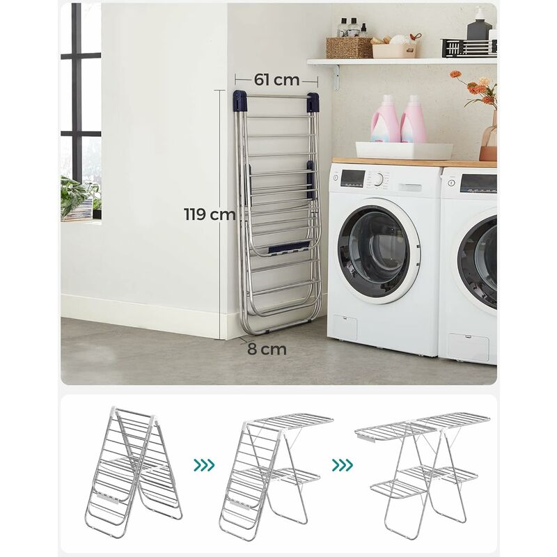 Séchoirs à Linge Pliable étendoir Balcon en Acier Inoxydable accrocher sur  radiateur fenêtre Bain pour étendre sécher lessive vêtements mouillées 