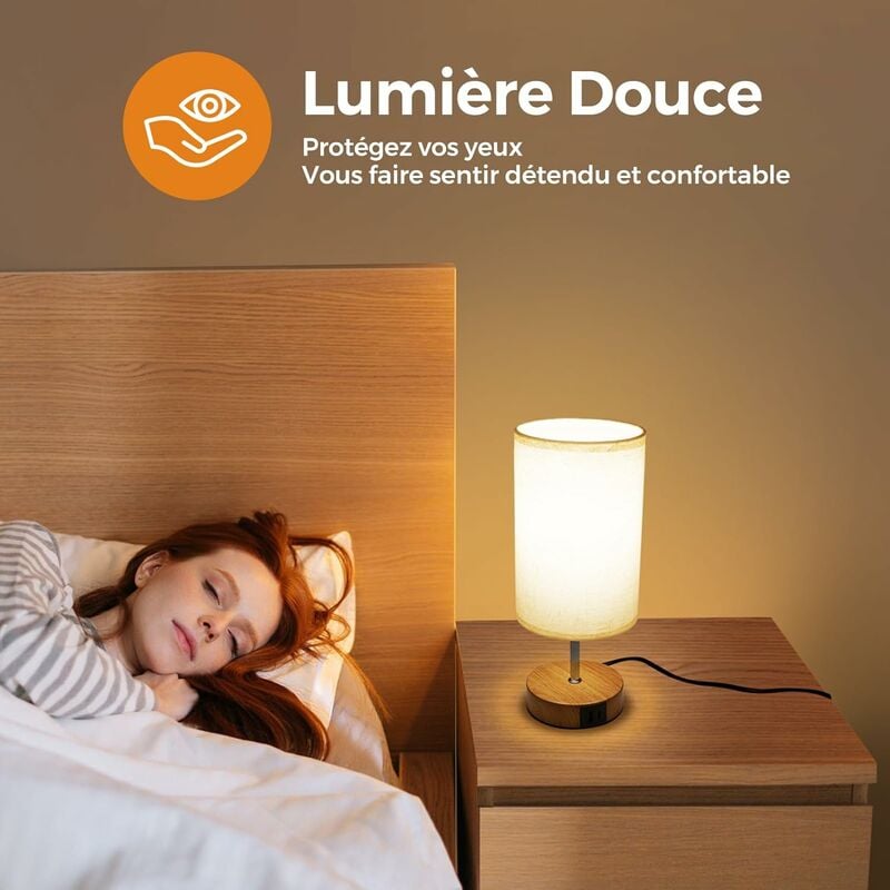 Lampe de chevet Touch Control Petite lampe de table pour chambre à coucher  avec 3 modes d'éclairage, abat-jour rond en lin pour salon, bureau