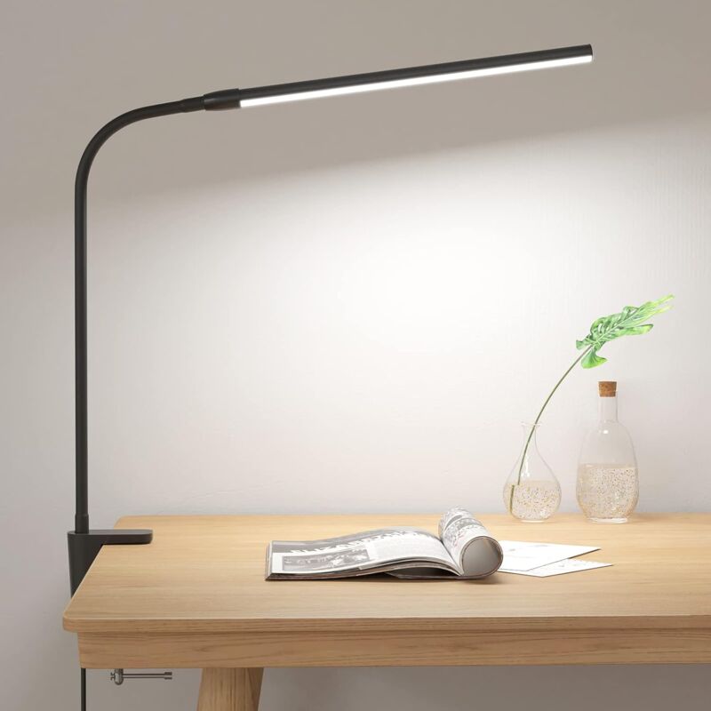 Lampe de bureau d'architecte LED à Double tête avec Clip et télécommande,  éclairage de Table pour la maison ou le bureau, 5 Modes de couleurs et 5  variateur