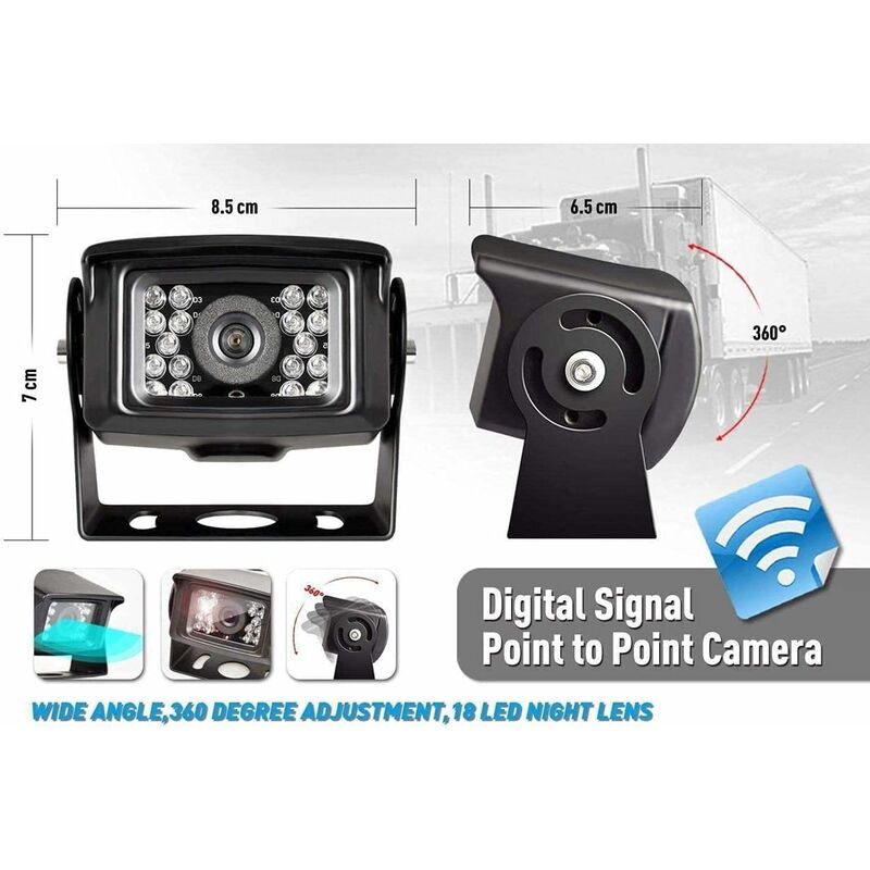 Caméra De Recul Sans Fil Inefala - Moniteur 5" IPS, Caméra Plaque IP69 Pour Voiture