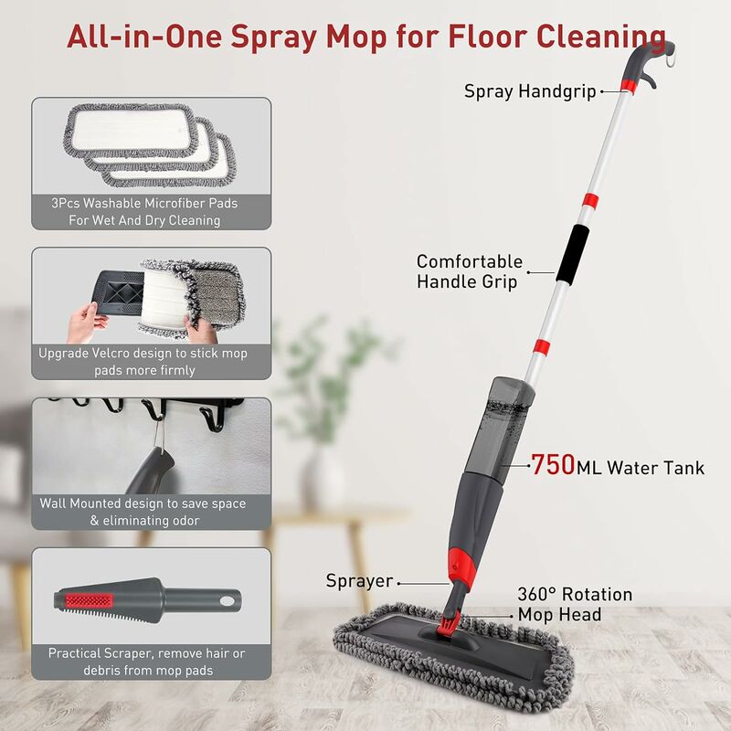 Vileda Spray & Clean Balai pulvérisateur avec réservoir pour nettoyage  humide des carrelages, parquets et stratifiés : : Cuisine et Maison