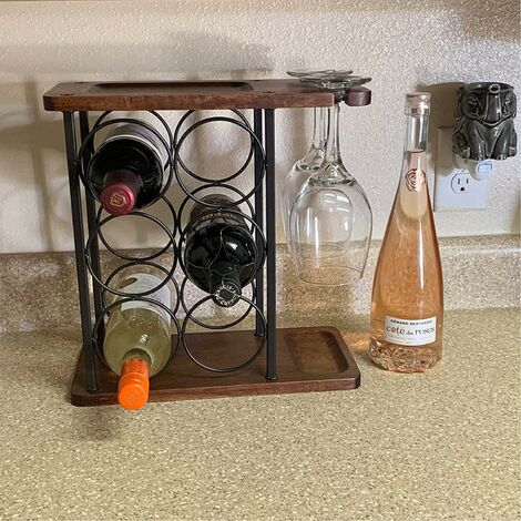 Casier à vin avec Support de Verre, Support de comptoir à vin, pour la  décoration de la Maison et Le Rangement de Cuisine (Peut contenir 6  Bouteilles et 2 Verres) : 