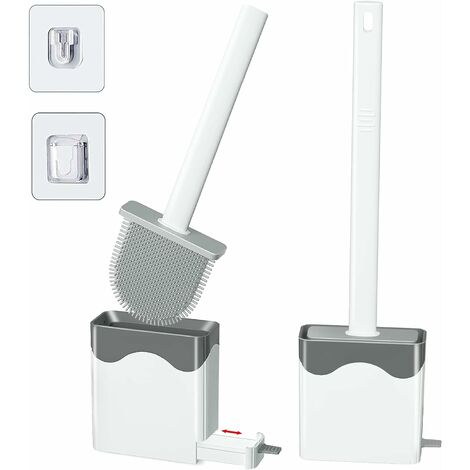 2x Brosse WC Silicone Brosse Toilette avec support à séchage rapide  pincette cachée Brosse Toilette Silicone pour salle WC
