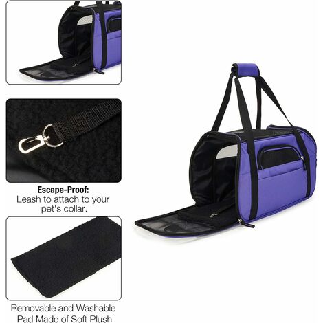 Sac de Transport pour Chat, Sac à Main Bandoulière Démontable Lavable  Pliable pour Chat Chaton Petit Chien Lapin Animal de Compagnie Homologué  Avion(43 20 29 CM) Violet