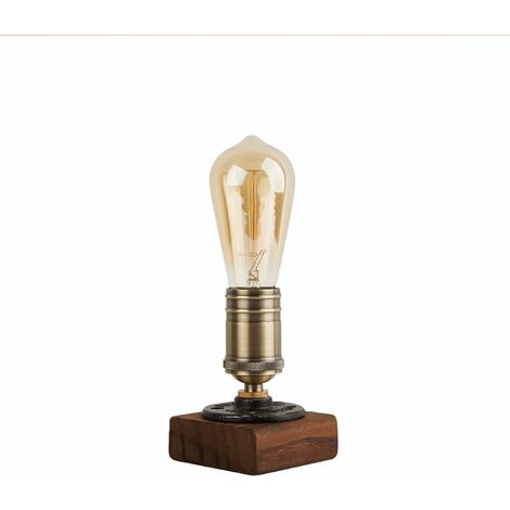Lampe de Table Vintage Industrielle en Bois Veilleuse Steampunk Lampe de Bureau  Ampoule E27 pour Chambre Salon Maison Art Exposition Café Ba