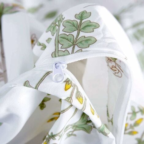 Housse de Couette 220x240 cm Ado Blanc Vert Floral Fleurs Feuilles Parure  de Lit 2 Personnes