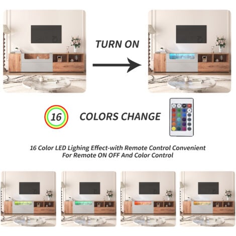 Meuble TV LED moderne - Meuble TV chêne clair à éclairage LED variable 7  couleurs 