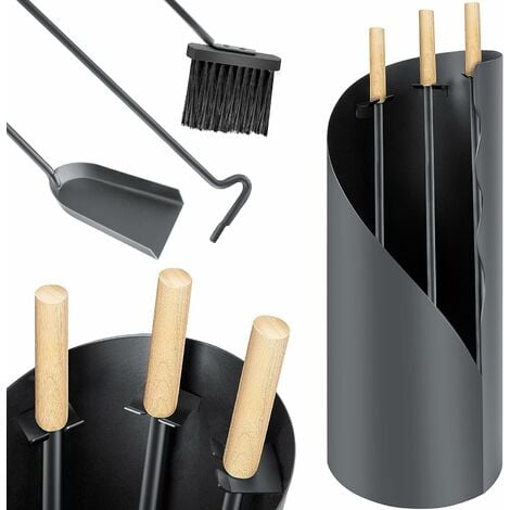 Relaxdays Ensemble serviteur de cheminée 5 pièces acier accessoire pelle  balai support tisonnier, noir : : Cuisine et Maison