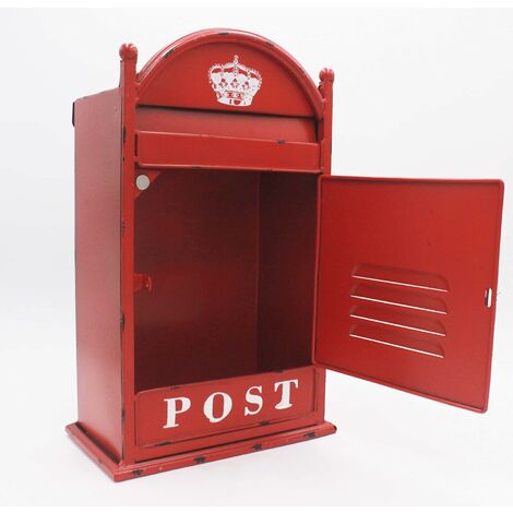 Relaxdays Boîte aux lettres murale grande XL pour paquet avec clapet sécurité  avec clés HxlxP: 53 x 43,5 x 26 cm, noir-rouge