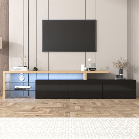 Meuble TV Design Noir Laqué / Éclairage LED pour salon