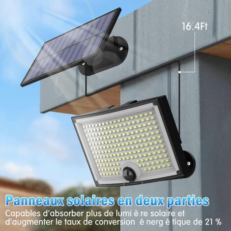 Lampes solaires d'extérieur 202 LED avec détecteur de mouvement, étanchéité IP65, angle d'éclairage 120 °, Lot de 2 applique murale solaire pour jardin avec câble de 5 m