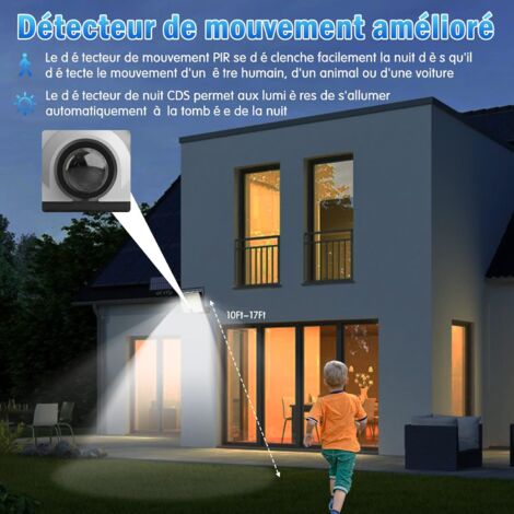 Lampes solaires d'extérieur 202 LED avec détecteur de mouvement, étanchéité IP65, angle d'éclairage 120 °, Lot de 2 applique murale solaire pour jardin avec câble de 5 m