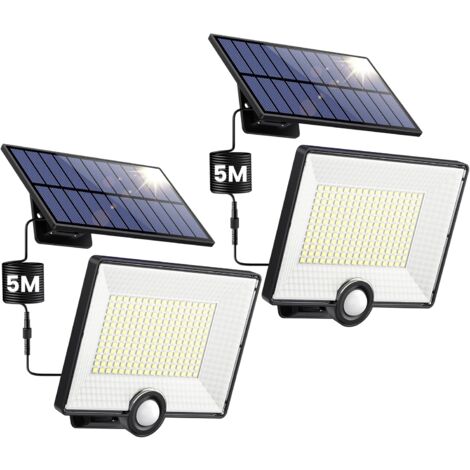 2 projecteurs solaires à LED, détecteur de mouvement à lumière extérieure à  70 LED avec 3 têtes, projecteur solaire extérieur à lumens, entrée de