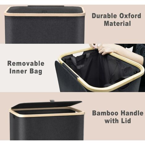 LTS FAFA Grand Panier à Linge avec Couvercle, Grand panier linge sale avec  Poignées en Bambou pour Vêtements, bac a linge laundry basket Pliable Grand