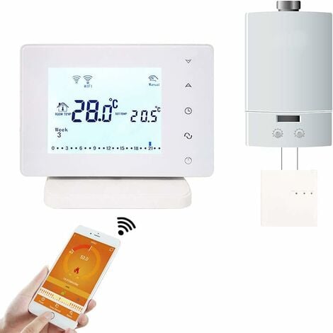 Thermostat Connecté WiFi Thermostat chaudiere gaz Thermostat sans Fil +  récepteur Thermostat ProgrammableCompatible avec Alexa et