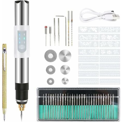 Stylo Graveur Électrique, Kit d'outils de gravure, mini stylo de gravure  USB, appareil de gravure sans fil pour métal, verre, bois, pierre, bijoux,  clous en céramique (A)