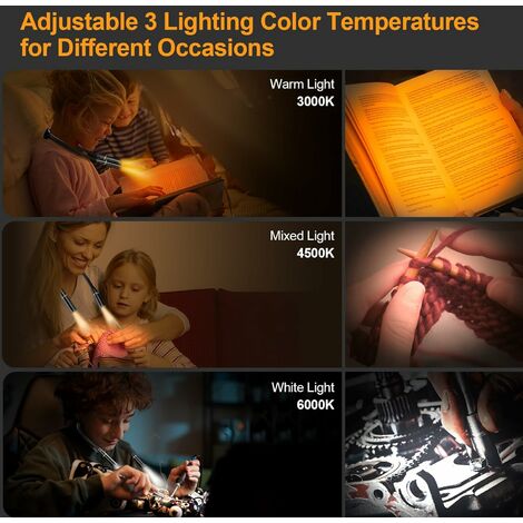 Gritin Lampe de Lecture 19 LED, Liseuse Clip Rechargeable, Protection des  Yeux, Gradation en Continu & 3 Couleurs (Ambre/Blanc/Mixte), 360° Cou