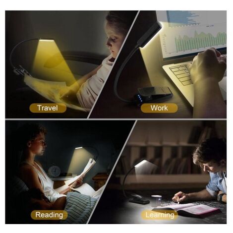TEAMPD Lampe de Lecture, 10 LEDs Liseuse Lampe Clip USB Rechargeable,  360°Cou Flexible, Gradation Progressive & 3 Température de Couleur, Lumière