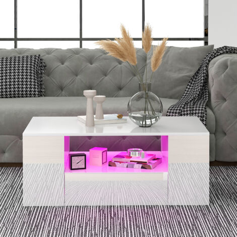 Table D'appoint 140*40*70cm, Meuble Haut Brillant Pour Salon Avec éclairage LED, Couleur Gris Ciment Comfortxl 97142816