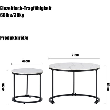 Table basse ronde, lot de 2, table basse de salon, table d'appoint ronde en boîte, 2 tables d'appoint rondes