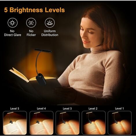Lampe de lecture pour lire au lit la nuit, lampe de lecture ambre à  clipser, veilleuse de lecture à LED chaude, rechargeable par USB 