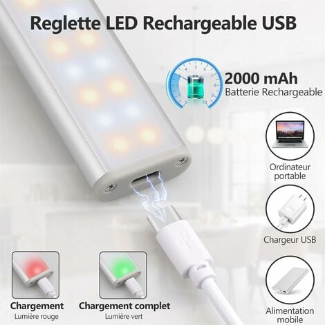 LED Cuisine Rechargeable USB, 35CM LED Lampe de Placard, Lampe Detecteur de  Mouvement Interieur Sans Fil