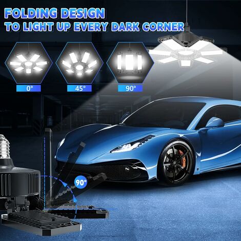 Lampe LED Rafow 200W - 20000LM, 6500K - Plafonnier Déformable 12 Panneaux - Pour Garage, Atelier