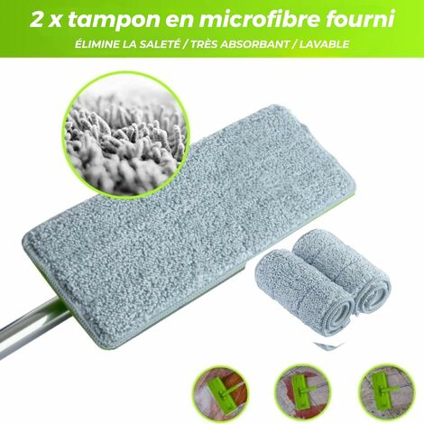 Kit Balai Serpillère & Seau Essoreur - Balai en Microfibre Plat avec Manche  INOX, Seau Double Compartiment