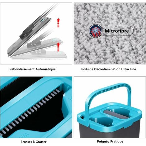 Balai Microfibre Et Seau Essoreur 6 Serpillères Réutilisables