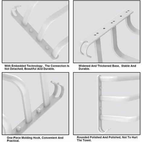 Porte-Serviettes Mural HONPHIER Porte Serviette Salle de Bain étagère Serviette avec Crochets Porte-Serviettes Aluminium étagère Serviette pour Cuisine, Salle de Bains, Hôtel (Blanc, 60CM)