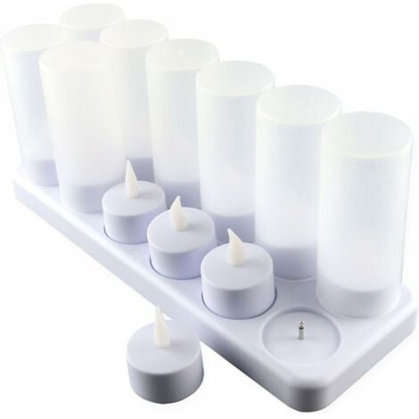 Lot de 12 Bougie LED Rechargeable Bougie Électrique LED Flamme Vacillante avec Station de Charge Décoration pour Noël Anniversaire Mariage Dîner Votive Table Café Bar Restaurant Hôtel