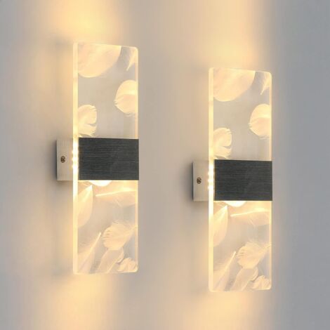 2 Pcs Applique Murale Interieur Led 12W, 3000K Lumière Blanche Chaude Lampe Murale Led Moderne en Acrylique Plume, Applique Murale Simple Moderne pour Chambre, Salon, Couloir, Escalier (Argent)