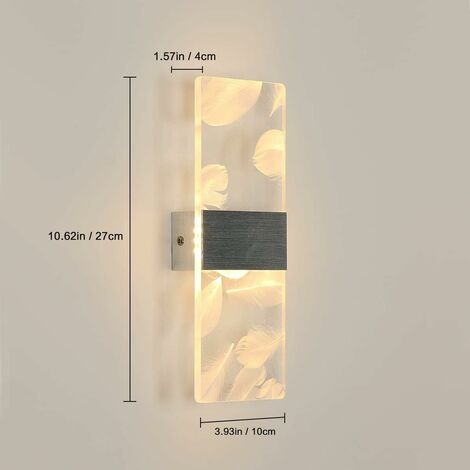 2 Pcs Applique Murale Interieur Led 12W, 3000K Lumière Blanche Chaude Lampe Murale Led Moderne en Acrylique Plume, Applique Murale Simple Moderne pour Chambre, Salon, Couloir, Escalier (Argent)