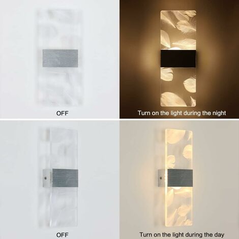 2 Pcs Applique Murale Interieur Led 12W, 3000K Lumière Blanche Chaude Lampe Murale Led Moderne en Acrylique Plume, Applique Murale Simple Moderne pour Chambre, Salon, Couloir, Escalier (Argent)