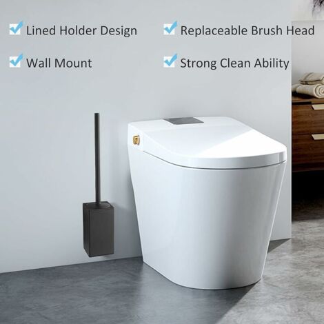 (noir) Porte-brosse de toilette carré mural en acier inoxydable  304 avec 1 têtes de brosse,DEBUNS