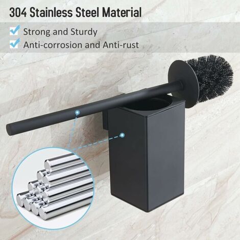(noir) Porte-brosse de toilette carré mural en acier inoxydable  304 avec 1 têtes de brosse,DEBUNS