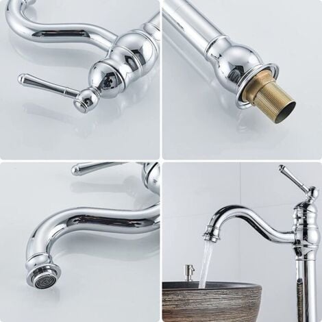 Robinet Lavabo Rétro Pivotant à 360° Mitigeur Monocommande Salle de Bain Bec Haut Eau Froide et Chaude Disponible Chrome,DEBUNS